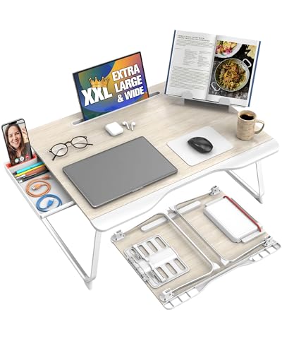 Cooper Cases Cooper Table Mate [Folding Laptop Desk for Bed & Sofa] Couch Table Bed Desk for Laptop Writing Study Eating | Storage Reading Stand (White Oak) von Cooper Cases