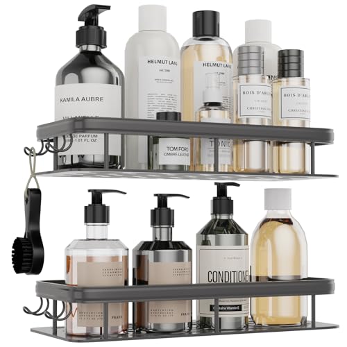Cooperwin Duschablage Ohne Bohren, 2 Stück Duschregal Badezimmer Organizer Kleben oder Bohren Montage, Rostschutz Shampoo Halterung für Dusche, Badregal Duschablagee Grau von Cooperwin