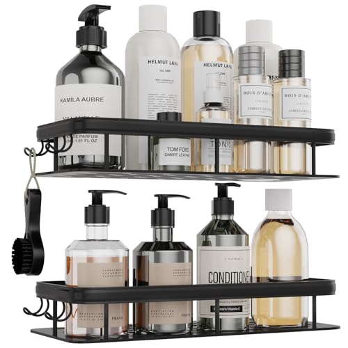 Cooperwin Duschregal Ohne Bohren, 2 Stück Duschablage Badezimmer Organizer Kleben oder Bohren Montage, Rostschutz Shampoo Halterung für Dusche, Badregal Duschablage Schwarz von Cooperwin