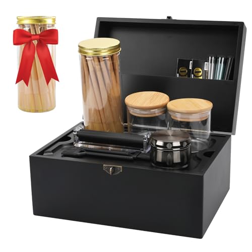 Coozyupper Große Bambus-Aufbewahrungsbox mit herausnehmbarem Tablett, dekoratives Box-Set, Glasdosen und Zubehör, Holzaufbewahrungsset und Zubehör-Werkzeug, Geburtstagsgeschenke von Coozyupper