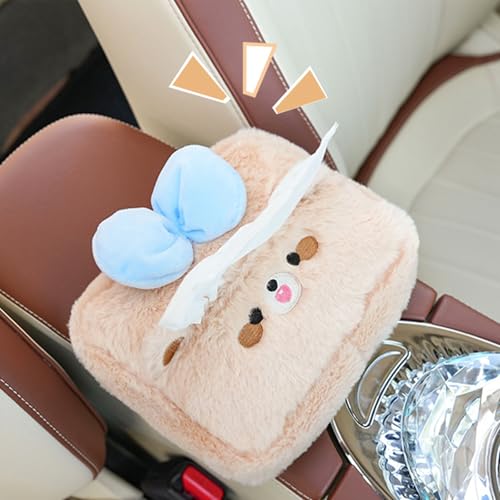 Auto-Tissue-Halter Cartoon Bär Tissue Box Tissue-Box-Halter Auto Tissue Container Plüsch-Serviettenetui Schreibtisch-Tissue-Box Tissue-Spender-Box Auto Tissue Box Abdeckung Organizer (Khaki) von Copbopwn