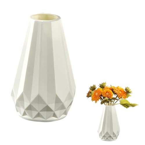 Unzerbrechliche Blumenvase PE Plastik Blumenvasen Langlebige dekorative Blumenvase Kleine weiße rosa Vase Kreative Blumenarrangement Behälter für Home Decor Wohnzimmer Tisch (Weiß) von Copbopwn