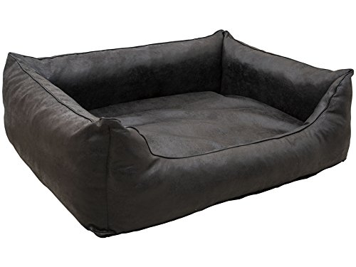 CopcoPet – Hundebett Emma in Wildlederoptik – Hundekörbchen mit abnehmbarem, waschbarem Bezug – Hundekissen mit erhöhten Rändern für kleine bis große Hunde (90 x 70 cm | Antik Schwarz) von CopcoPet