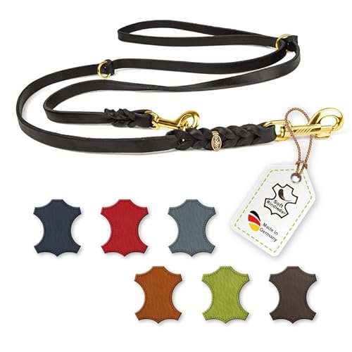 CopcoPet – Fettlederleine für Hunde – 3-Fach verstellbare Hundeleine aus weichem Leder mit Karabinern & Beschlägen aus Messing – geflochtene Führleine 100% Handmade in Germany (2 m x 18mm | Schwarz) von CopcoPet