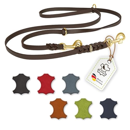 CopcoPet – Fettlederleine für Hunde – 3-Fach verstellbare Hundeleine aus weichem Leder mit Karabinern & Beschlägen aus Messing – geflochtene Führleine 100% Handmade in Germany (2,40 m x 12mm | Braun) von CopcoPet