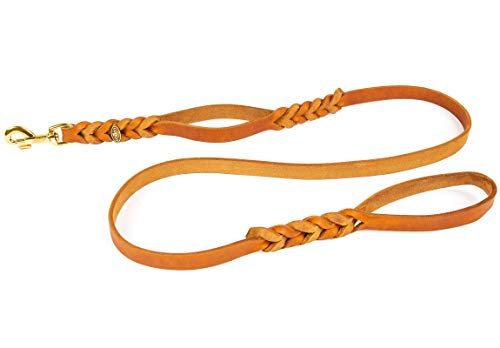 Hundeleine Lederleine Fettlederleine mit 2 Handgriffen, 1,50 m x 15 mm, Cognac, Bolzenhaken aus Messing von CopcoPet - Hundeleine