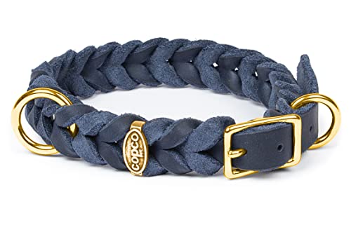 CopcoPet - Fettleder Halsband, Marineblau, 20 mm Breite, 50-55 cm Halsumfang, geflochten mit Dornschließe Messing, geflochtenes Hundehalsband, Handarbeit aus Deutschland, hochwertiges Rindsleder von CopcoPet