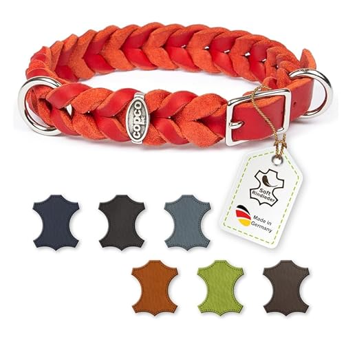 CopcoPet - Fettleder Halsband, Rot, 20 mm Breite, 45-49 cm Halsumfang, geflochten mit Dornschließe verchromt, geflochtenes Hundehalsband, Handarbeit aus Deutschland, hochwertiges Rindsleder von CopcoPet