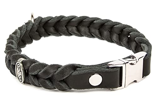 CopcoPet - Fettleder Halsband geflochten mit einem klick-Verschluß aus Metall, in Schwarz 30 cm x 20 mm von CopcoPet