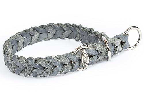 CopcoPet - Fettleder Hundehalsband Würger geflochten mit verchromten Zugstopp-Ring, Grau 40-45 cm x 20 mm Hunde Halsband von CopcoPet