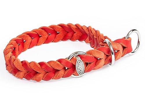 CopcoPet - Fettleder Hundehalsband Würger geflochten mit verchromten Zugstopp-Ring, Rot 40-45 cm x 20 mm Hunde Halsband von CopcoPet