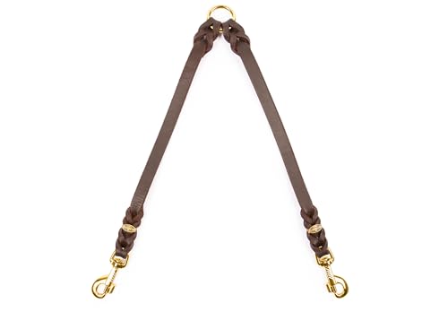 CopcoPet Fettleder-Doppelleine 50 cm x 15mm Braun – Koppel & Zwillingsleine für 2 Hunde – Robuste Verbindung mit 2 Messing Karabinern – Geflochten & langlebig – Für große Hunde von CopcoPet