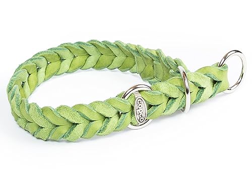 CopcoPet - Fettlederhalsband geflochten mit verchromten Zugstop-Ring, Grün 40-45 cm x 15 mm Hunde Halsband von CopcoPet