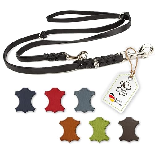 CopcoPet – Fettlederleine für Hunde – 3-Fach verstellbare Hundeleine aus weichem Leder mit Karabinern & Beschlägen aus Chrom – geflochtene Führleine 100% Handmade in Germany (2,40m x 10mm | Schwarz) von CopcoPet