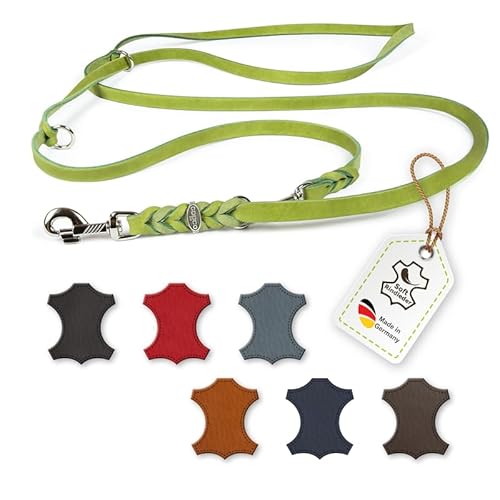 CopcoPet – Fettlederleine für Hunde – 3-Fach verstellbare Hundeleine aus weichem Leder mit Karabinern & Beschlägen aus Chrom – geflochtene Führleine 100% Handmade in Germany (2,0m x 10mm | Grün) von CopcoPet