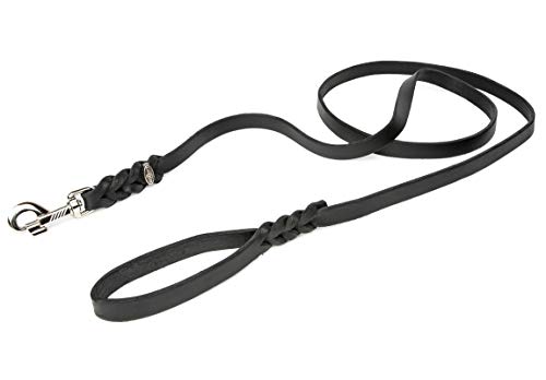 CopcoPet - Fettlederleine 1,35 m x 10 mm, Schwarz, Hunde-Leine aus Leder mit verchromtem Karabiner + Ring, geflochtene Hunde-Führleine Leder von CopcoPet