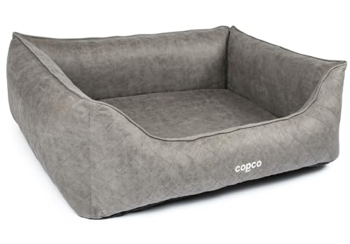 CopcoPet – Hundebett Hugo in Velourlederoptik L 90x70cm Grau – Hundekissen Schaumstoff mit abnehmbarem & waschbarem Bezug – Bequemer Hundekorb mit erhöhten Rändern & Rutschfester Unterseite von CopcoPet