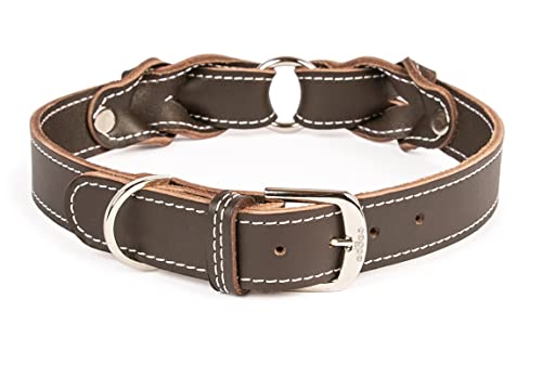 CopcoPet Hundehalsband Heidi aus Leder Braun mit Ziernaht Beschläge Verchromt 30 mm Breite 45-50 cm Halsumfang von CopcoPet