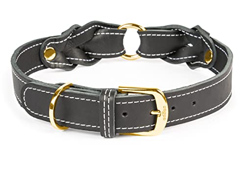 CopcoPet Hundehalsband Heidi aus Leder Schwarz mit Ziernaht Beschläge Messing 20 mm Breite 30-35 cm Halsumfang von CopcoPet