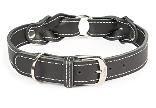 CopcoPet Hundehalsband Heidi aus Leder Schwarz mit Ziernaht Beschläge Verchromt 20 mm Breite 30-35 cm Halsumfang von CopcoPet
