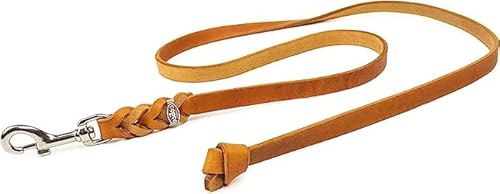 CopcoPet Fettlederleine Hund – geflochtene Lederleine ohne Handschlaufe, Führleine & Trainingsleine aus robustem Rindsleder mit Chrom-Karabiner, 2,20m x 12 mm, Cognac, für kleine & große Hunde von CopcoPet