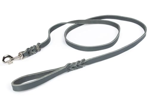 CopcoPet - Hundeleine Grau 1 m x 10 mm aus hochwertigem Rindsleder - Weiche Fettlederleine mit Chrom Karabiner - Geflochtene Führleine für Hunde - Hunde Zubehör 100% Handmade in Germany von CopcoPet