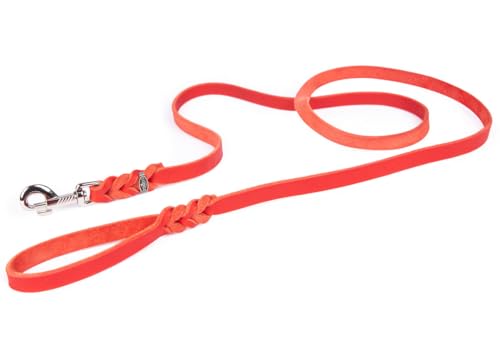 CopcoPet - Hundeleine Rot 1,35 m x 15 mm aus hochwertigem Rindsleder - Weiche Fettlederleine mit Chrom Karabiner - Geflochtene Führleine für Hunde - Hunde Zubehör 100% Handmade in Germany von CopcoPet