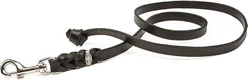 CopcoPet Fettlederleine Hund – geflochtene Lederleine ohne Handschlaufe, Führleine & Trainingsleine aus robustem Rindsleder mit Chrom-Karabiner, 1m x 15 mm, Schwarz, für kleine & große Hunde von CopcoPet