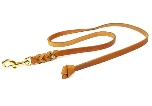 CopcoPet Fettlederleine Hund – geflochtene Lederleine ohne Handschlaufe, Führleine & Trainingsleine aus robustem Rindsleder mit Messing-Karabiner, 2m x 10 mm, Cognac, für kleine & große Hunde CopcoPet Fettlederleine Hund – geflochtene Lederleine ohne Handschlaufe, Führleine & Trainingsleine aus robustem Rindsleder mit Messing-Karabiner, 2m x 10 mm, Cognac, für kleine & große Hunde von CopcoPet