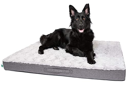 CopcoPet - Hundematte Lucky Hundematratze orthopädisch, rutschfest und waschbar, Hundebett kuschelig aus flauschigem Plüsch Fellimitat-Stoff Hundekissen Schlafplatz 80 x 60 x 10 cm Grau von CopcoPet