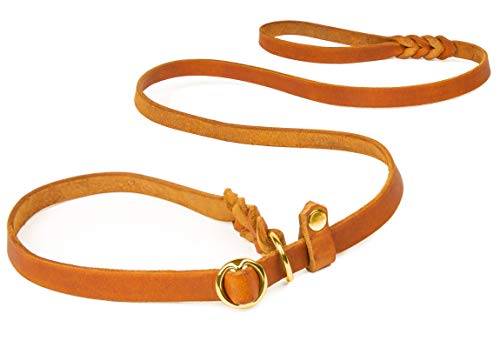 CopcoPet - Retrieverleine/Agilityleine aus Fettleder, Messing Gr. 1,40 m x 12 mm Cognac Hunde Leine von CopcoPet