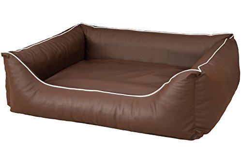 CopcoPet Hundebett Rocco Braun 110 x 90 cm – Wendebett aus pflegeleichtem Kunstleder – Waschbar & bequem – Mit erhöhtem Rand – Formstabiler Schlafplatz für große Hunde von CopcoPet