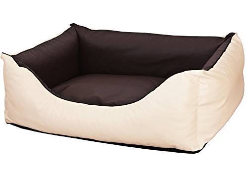 CopcoPet Hundebett Rocco Braun/Beige 110 x 90 cm – Wendebett aus pflegeleichtem Kunstleder – Waschbar & bequem – Mit erhöhtem Rand – Formstabiler Schlafplatz für große Hunde von CopcoPet