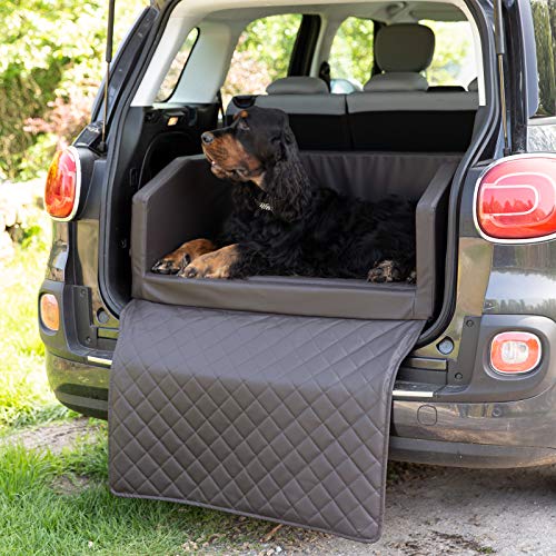 CopcoPet - Travel Bed Hundebett für Kofferraum 110x90x38 cm Kunstleder - Kofferraumschutz Hund wasserabweisend & Kratzfest - Hundebett Auto mit Anschnallsystem & Schutzdecke - Reisebett Hund Braun von CopcoPet