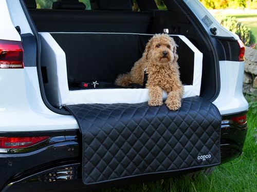 CopcoPet - Travel Bed Hundebett für Kofferraum 100x90x38cm Kunstleder - Kofferraumschutz Hund wasserabweisend & Kratzfest - rutschfest & robust mit Schutzdecke - Reisebett Hund Weiß/Schwarz von CopcoPet