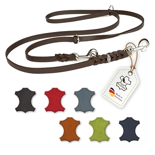 CopcoPet – Fettlederleine für Hunde – 3-Fach verstellbare Hundeleine aus weichem Leder mit Karabinern & Beschlägen aus Chrom – geflochtene Führleine 100% Handmade in Germany (3,50m x 20mm | Braun) von CopcoPet