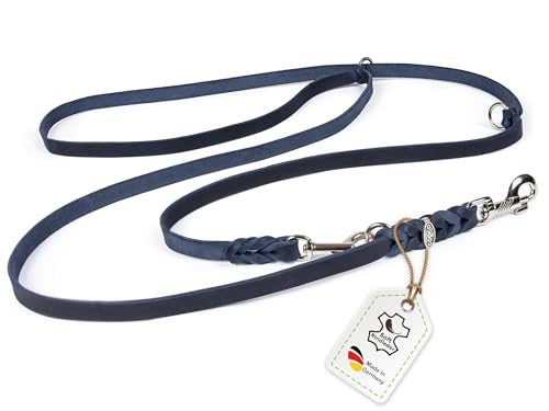 CopcoPet Hundeleine aus Fettleder 2,40m x 18mm Blau – 3-Fach verstellbar, geflochten – Mit Chrombeschlägen – Grifffest, robust – Umhängeleine für große Hunde, ideal für Spaziergang, Training von CopcoPet