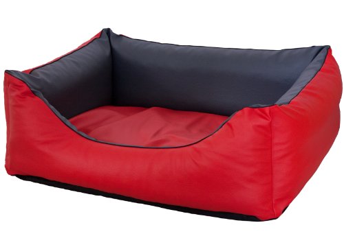 CopcoPet Hundebett Rocco Orthopädisch Rot/Grau 110 x 90 cm – Wendebett aus pflegeleichtem Kunstleder – Waschbar, bequem & gelenkschonend – Mit erhöhtem Rand – Für große Hunde, formstabil von CopcoPet