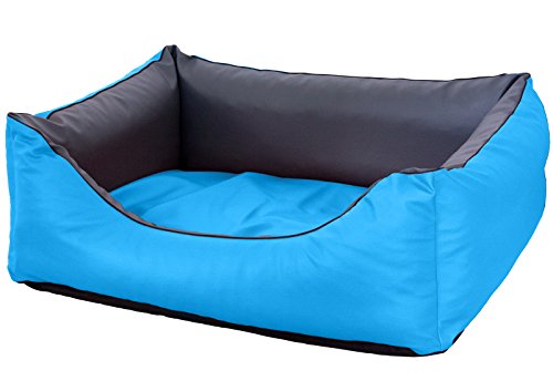 CopcoPet Hundebett Rocco Türkis/Grau 80 x 60 cm – Wendebett aus pflegeleichtem Kunstleder – Waschbar & bequem – Mit erhöhtem Rand – Formstabiler Schlafplatz für kleine Hunde von CopcoPet