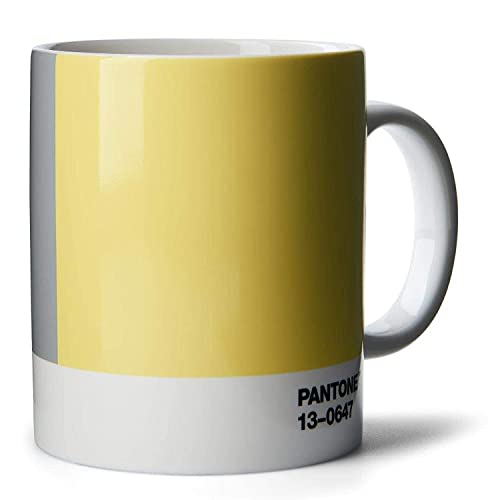 Pantone Porzellan Kaffeetasse, dickwandig, Kaffeebecher spülmaschinenfest, 375ml, inkl. Geschenkbox, Illuminating 13-0647 & Ultimate Gray 17-5104, CoY2021, 101032021 von Pantone