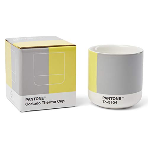 Pantone doppelwandiger Porzellan-Thermobecher Cortado, ohne Henkel, 190ml, CoY 2021 Illuminating 13-0647 & Ultimate Gray 17-5104, in Geschenkbox einzeln, CoY2021, 101062021 von Pantone