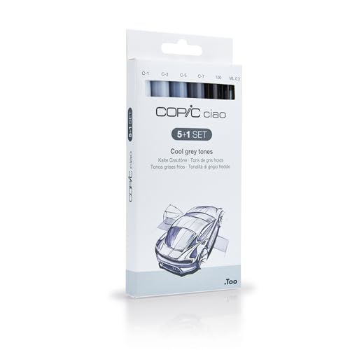 COPIC Ciao 5+1 Set "Cold Grey Tones", 5 Twin Marker mit einer mittelbreiten und einer Brush-Spitze, inkl. Multiliner Black 0,3 mm COPIC Ciao 5+1 Set "Cold Grey Tones", 5 Twin Marker mit einer mittelbreiten und einer Brush-Spitze, inkl. Multiliner Black 0,3 mm von Copic