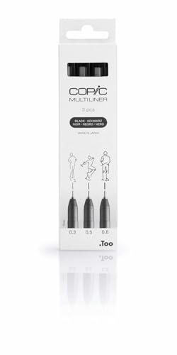 COPIC Multiliner Set, Black, 3 Fineliner in verschiedenen Strichstärken, Zeichen Stifte mit einer feinen Spitze und wasserbeständiger Pigmenttinte von Copic