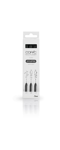 COPIC Multiliner Set, Black, 3 Fineliner in verschiedenen Strichstärken, Zeichen Stifte mit einer feinen Spitze und wasserbeständiger Pigmenttinte von Copic