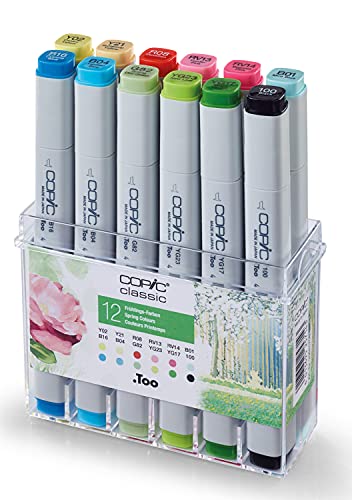 COPIC Classic Marker 12er Set "Frühlings-Farben", professionellee Layoutmarker mit einer mittelbreiten und einer feinen Spitze von Copic