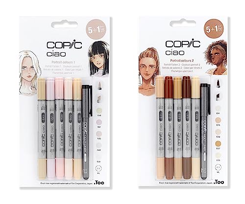 Copic Ciao Farbige Marker Stifte - 5+1 Bündel Hochformat 1 und 2 Themensets für Kunst & Handwerk Färben Grafiken Textmarker Design Anime Profi Anfänger Kunstbedarf Malbücher von Copic
