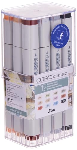 COPIC Classic Marker 12er Set "Architektur-Farben", professionellee Layoutmarker mit einer mittelbreiten und einer feinen Spitze von Copic