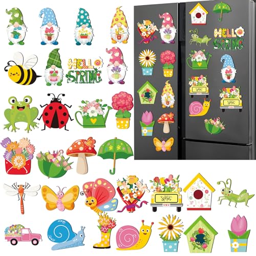 30 Stück Frühling Reflektierende Auto Magnet Set Frosch Biene Schnecke Schmetterling Kühlschrank Magnete Niedlich Muster Magnete mit Linien Garage Magnet Aufkleber für Frühling Auto Kühlschrank von Copkim