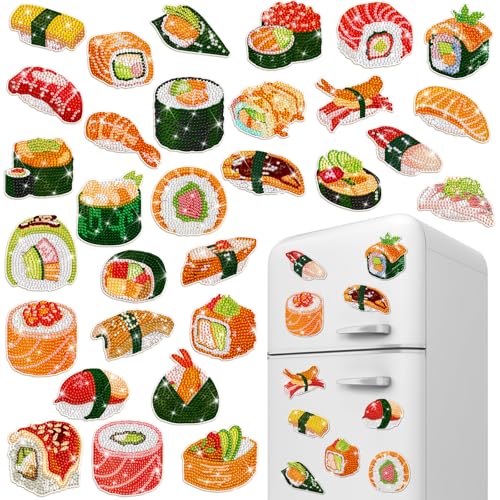 Copkim Kühlschrank-Diamant-Kunst-Magnete, einfache Kunst, Kühlschrank-Aufkleber für Erwachsene, Kinder, DIY-Heimdekoration (Sushi), 30 Stück von Copkim