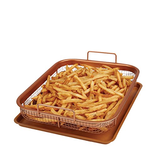 High Street TV Chef Copper Crisper (2-teiliges Set) – Antihaft-Backblech mit erhöhtem Gitter-Crisping-Korb, Kupfer, 34 x 26 x 10 cm von High Street TV